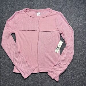 No Boundaries  XS Youth Pink Ribbed Long-Sleeve Top with Exposed Seams